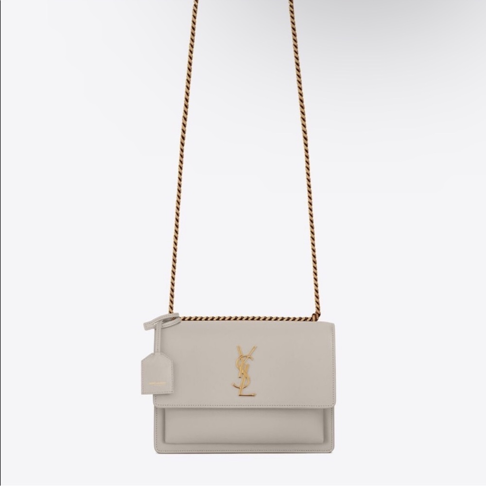 YSL Sunset Medium Smooth Leather Blanc Vintage